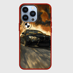 Чехол для iPhone 13 Pro Черная BMW и черное небо, цвет: 3D-красный