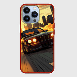 Чехол для iPhone 13 Pro БМВ на фоне заката, цвет: 3D-красный