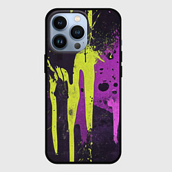Чехол для iPhone 13 Pro Желтая и фиолетовая краска на черном, цвет: 3D-черный