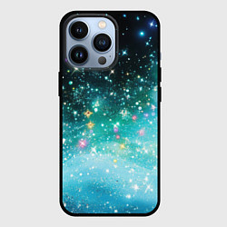 Чехол для iPhone 13 Pro Бирюзовые блестки фон, цвет: 3D-черный