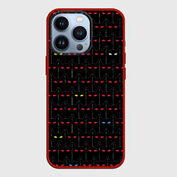 Чехол для iPhone 13 Pro Котобэтмены - черный паттерн, цвет: 3D-красный