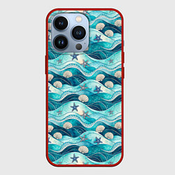 Чехол для iPhone 13 Pro Летний узор с ракушками и морскими звездами, цвет: 3D-красный