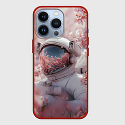 Чехол для iPhone 13 Pro Космонавт в весенних листьях, цвет: 3D-красный