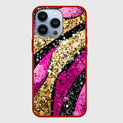 Чехол для iPhone 13 Pro Розовые и золотые полосы - текстура, цвет: 3D-красный