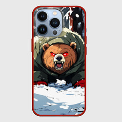 Чехол для iPhone 13 Pro Злой медведь с красными глазами, цвет: 3D-красный