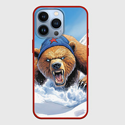 Чехол для iPhone 13 Pro Злой русский медведь, цвет: 3D-красный