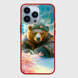Чехол для iPhone 13 Pro Русский медведь военный в лесу, цвет: 3D-красный