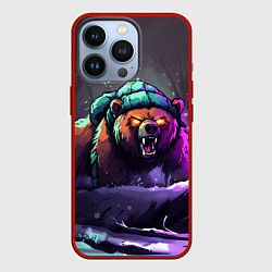Чехол для iPhone 13 Pro Злой русский медведь в лесу, цвет: 3D-красный