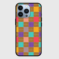 Чехол для iPhone 13 Pro Разноцветные квадратные лоскуты пэчворк, цвет: 3D-черный
