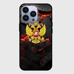 Чехол для iPhone 13 Pro Герб России на фоне объемных плит, цвет: 3D-черный