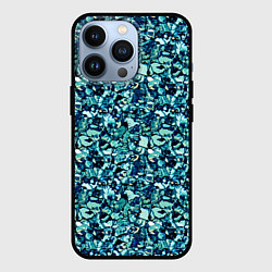 Чехол для iPhone 13 Pro Бирюзовый текстура мелкий камень, цвет: 3D-черный