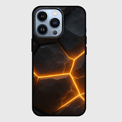 Чехол для iPhone 13 Pro Черные плиты с оранжевой молнией, цвет: 3D-черный