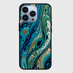 Чехол для iPhone 13 Pro Сине-зеленый абстрактный узор, цвет: 3D-черный