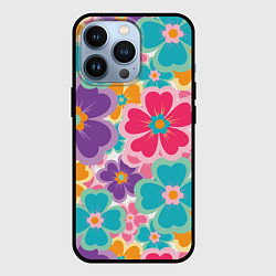 Чехол для iPhone 13 Pro Яркий цветочный калейдоскоп - узор в стиле ретро, цвет: 3D-черный