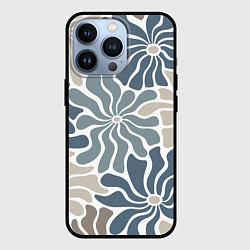 Чехол для iPhone 13 Pro Цветы blue and beige pattern, цвет: 3D-черный