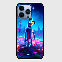 Чехол для iPhone 13 Pro Бендер на сказочной неоновой грибной планете - ней, цвет: 3D-черный