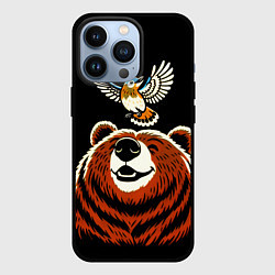 Чехол для iPhone 13 Pro Медведь и птица смеются, цвет: 3D-черный