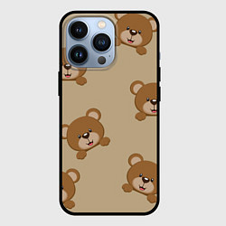 Чехол для iPhone 13 Pro Медвежьи мордашки на бежевом, цвет: 3D-черный