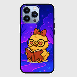 Чехол для iPhone 13 Pro Цыпленок в очках читает книжку, цвет: 3D-черный