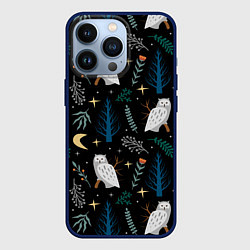 Чехол для iPhone 13 Pro Сова в зимнем лесу, цвет: 3D-тёмно-синий