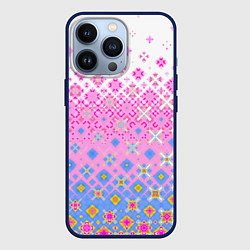 Чехол для iPhone 13 Pro Розово-голубой узор, цвет: 3D-тёмно-синий
