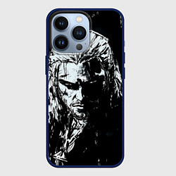 Чехол для iPhone 13 Pro Ведьмак черно-белый портрет, цвет: 3D-тёмно-синий