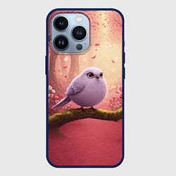 Чехол для iPhone 13 Pro Сиреневая птица в розовом цветущем лесу, цвет: 3D-тёмно-синий