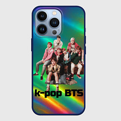 Чехол для iPhone 13 Pro BTS радужный блестящий фон, цвет: 3D-тёмно-синий