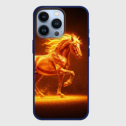 Чехол для iPhone 13 Pro Огненный конь скачет в дыму, цвет: 3D-тёмно-синий