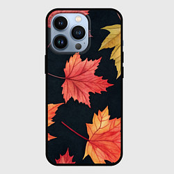 Чехол для iPhone 13 Pro Кленовые листья на черном - акварельный паттерн, цвет: 3D-черный