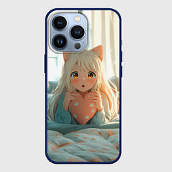 Чехол для iPhone 13 Pro Аниме девушка в кровати с сердцем, цвет: 3D-тёмно-синий