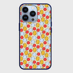Чехол для iPhone 13 Pro Красные, голубые и желтые пузыри, цвет: 3D-тёмно-синий