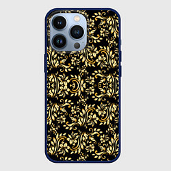 Чехол для iPhone 13 Pro Народная русская роспись - позолота паттерн, цвет: 3D-тёмно-синий