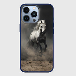 Чехол для iPhone 13 Pro Белая лошадь скачет по полю, цвет: 3D-тёмно-синий