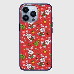 Чехол для iPhone 13 Pro Новогодний паттерн с зайчиком, цвет: 3D-тёмно-синий