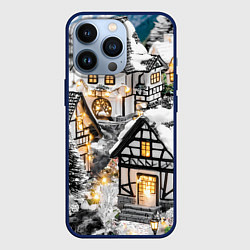 Чехол для iPhone 13 Pro Объемные новогодние дома, цвет: 3D-тёмно-синий