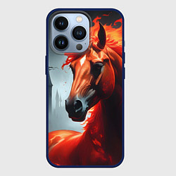 Чехол для iPhone 13 Pro Огненная лошадь на сером, цвет: 3D-тёмно-синий