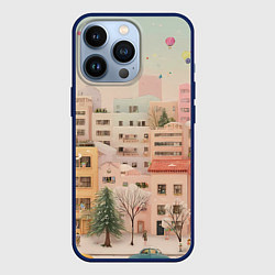 Чехол для iPhone 13 Pro Объемный новогодний город, цвет: 3D-тёмно-синий