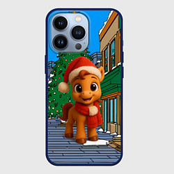 Чехол для iPhone 13 Pro Новогодняя лошадка и елка, цвет: 3D-тёмно-синий