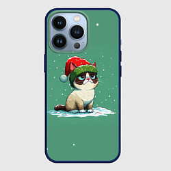 Чехол для iPhone 13 Pro Новогодний мем котик, цвет: 3D-тёмно-синий