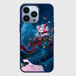 Чехол для iPhone 13 Pro Санта с динозавром, цвет: 3D-тёмно-синий