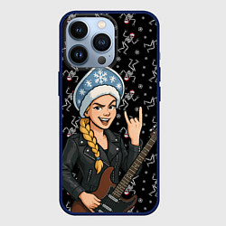 Чехол для iPhone 13 Pro Снегурочка с гитарой - Рок, цвет: 3D-тёмно-синий
