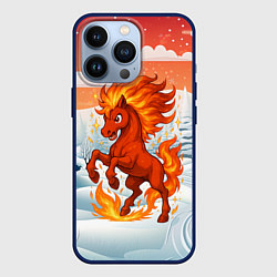 Чехол для iPhone 13 Pro Огненная красная лошадка, цвет: 3D-тёмно-синий
