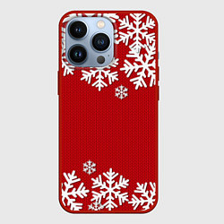 Чехол для iPhone 13 Pro Снежинки, цвет: 3D-красный