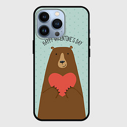 Чехол для iPhone 13 Pro Медведь с сердцем, цвет: 3D-черный