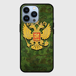 Чехол для iPhone 13 Pro Герб на камуфляже, цвет: 3D-черный