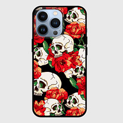 Чехол для iPhone 13 Pro Черепки и розы, цвет: 3D-черный