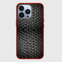 Чехол для iPhone 13 Pro Черная кожа, цвет: 3D-красный