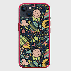 Чехол для iPhone 14 Plus Космос планеты, цвет: 3D-малиновый