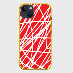 Чехол для iPhone 14 Plus Белые линии на красном фоне Абстракция, цвет: 3D-желтый